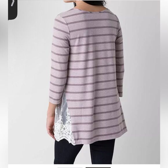 Red by BKE Purple Stripes Long Sleeve Tunic Top with Lace Side Details Sz. Small - Picture 2 of 10